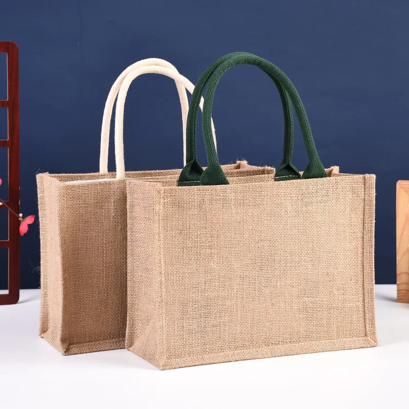 Wholesale Plain Hessian Shopper Bag Custom Printed Large Natural Eco Friendly Burlap Jute Shopping Bag With Logo
