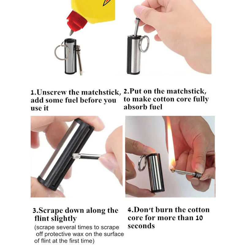 Outdoor Portable Fire Starter Flint Striker,Stainless Steel Camping Keychain Lighter,Survival Permanent Cylindrical Match