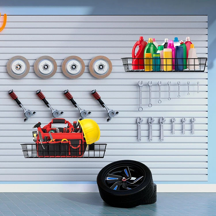 JH-Mech 2 Pack Extra Large Slatwall Panel Hanging Wire Basket for PVC Slatwall Ventilated Metal Slatwall Baskets Mesh