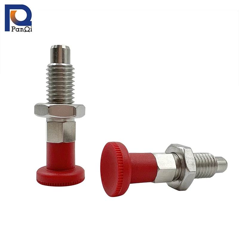 Red rubber tipped stainless steel spring loaded plunger puller Locking pin Manually retractable indexing plunger with nut (1600585259076)