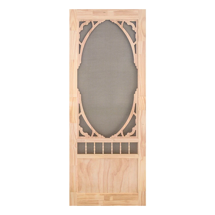 Shrink Package Fiberglass Screen Natural Pine Wood Screen Door for Entrance