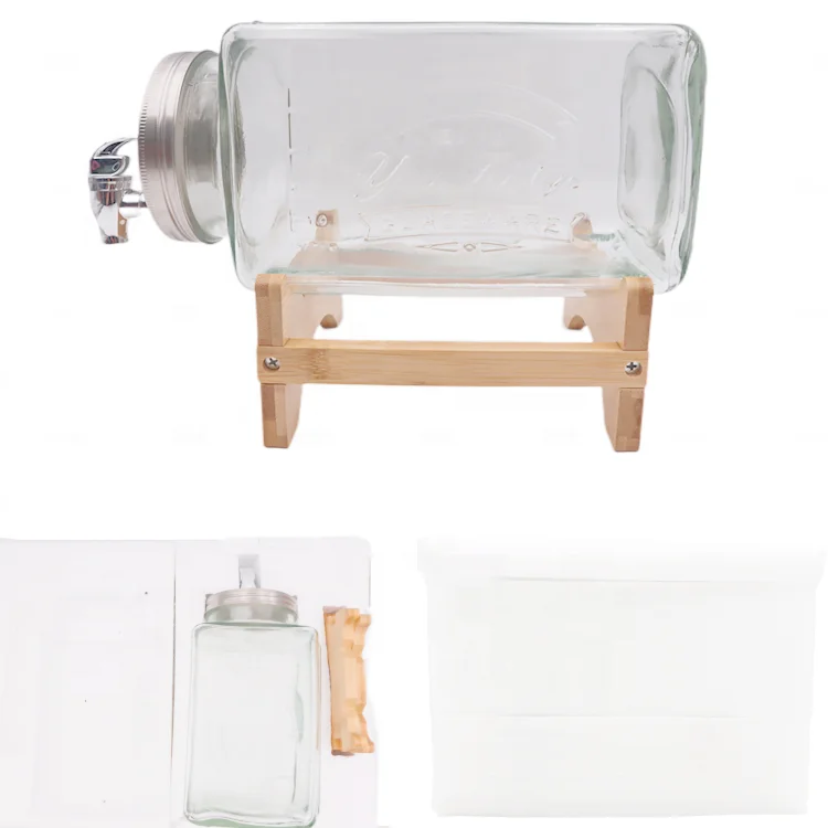 New Design1 Gallon Gold Brew Coffee Maker Stand Drink Dispenser Glass With Folding Wood Tap In Foam Box