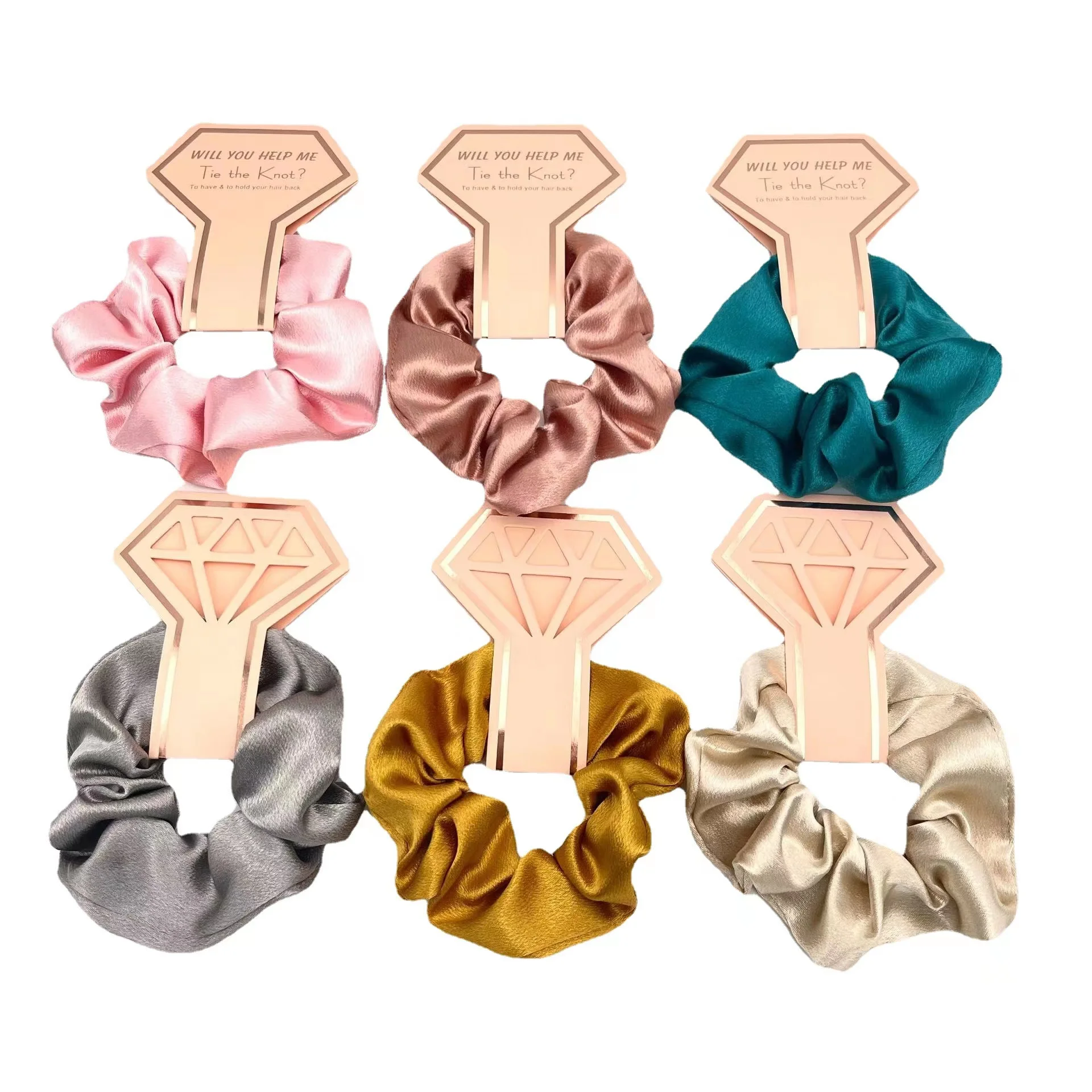 Wholesale Women Solid Color Satin Silk Hair Tie Elastic Scrunchies Ponytail Holder Hair Rope Rings Hair Accessory bridesmaid gif