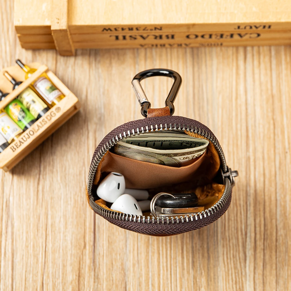 WESTAL Women Keychain Mini Bag Leather Small Coin Purse Zipper Pocket with Hook Wallet Genuine Leather Coin Purse Men