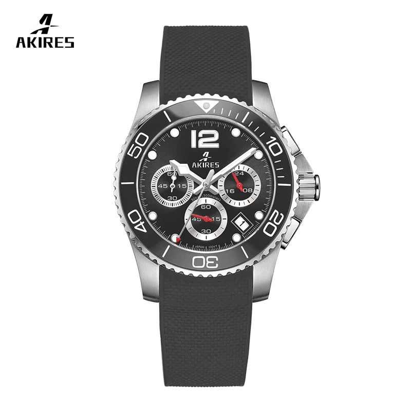 Akires Ultra-thin Men Chronograph Sapphire Crystal Glass Genuine Leather 316l Stainless Steel Pilot Wrist Watch for Men