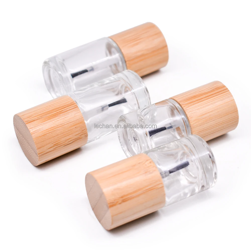 High Quality Black Soft Hair Nail Polish Bottle with Bamboo Cover Glass Bottles Genre