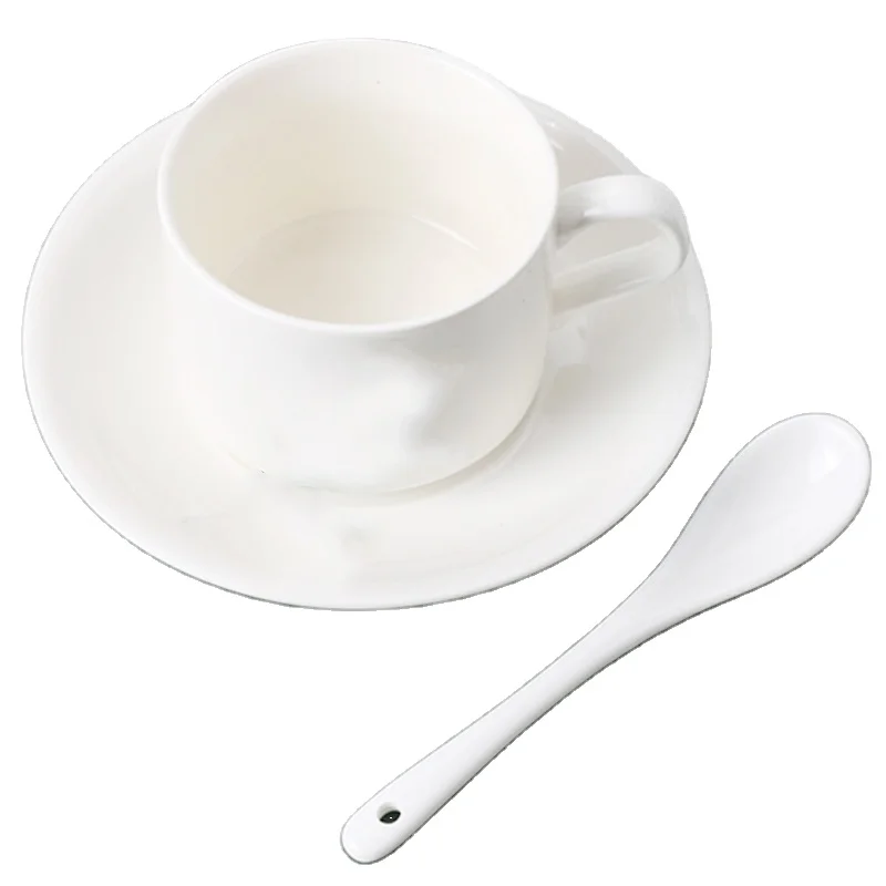 Professional Pure White Ceramic Coffee Cup Dish Set Latte Cappuccino Mugs