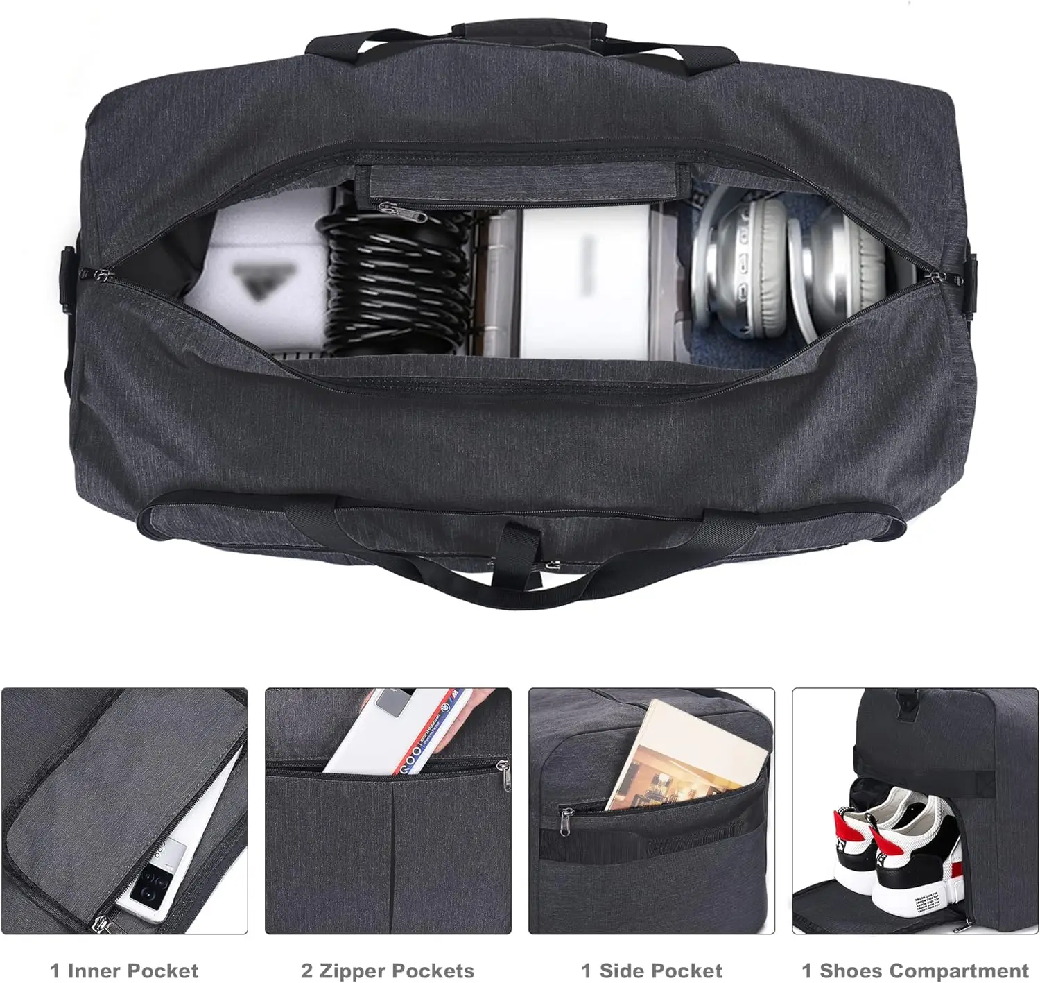 120L Foldable Lightweight Waterproof Sports Square Duffle Overnight Travel Duffel Bags with Shoe Compartment
