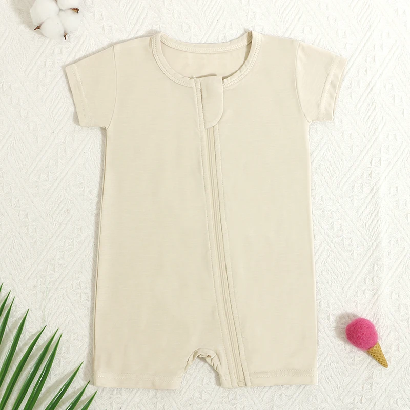 2023 Hot New Pure Color Newborn Jumpsuit Short Sleeve Bamboo Baby Clothes Summer Baby Romper