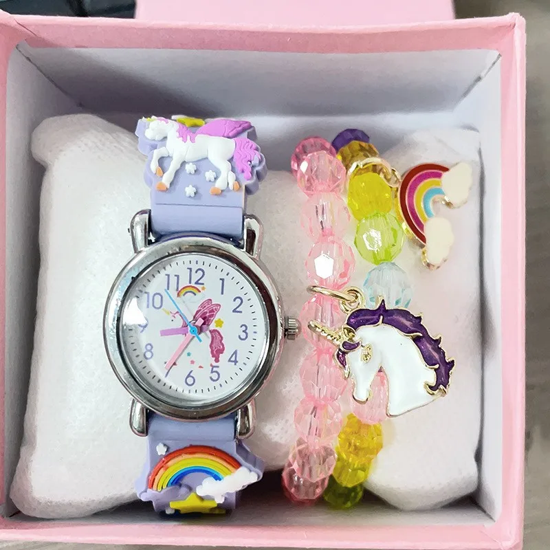 New design girl watch set Kids Cute Pony Watch + Multi-colored beaded Pony bracelet set