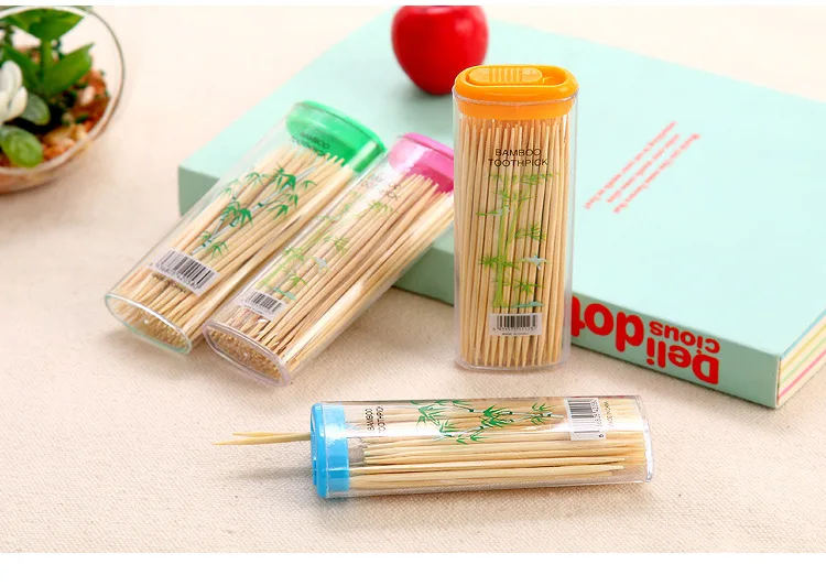 OEM LOGO  Disposable Double Point bamboo toothpicks wood toothpicks with plastic bottle