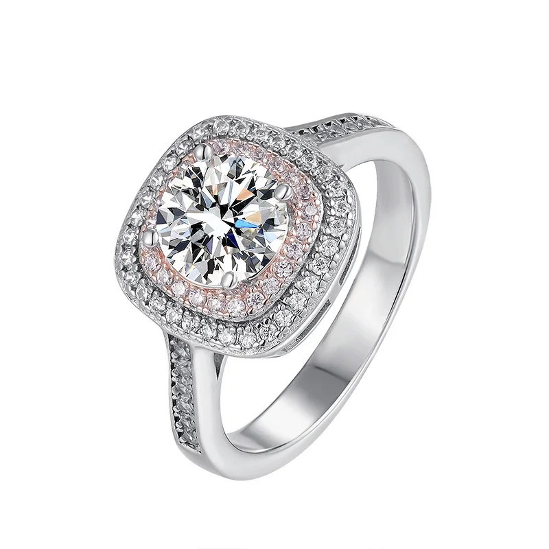 Diamond 1 carat wedding female ring s925 square bag ring couple gift closed mouth asscher moissanite ring