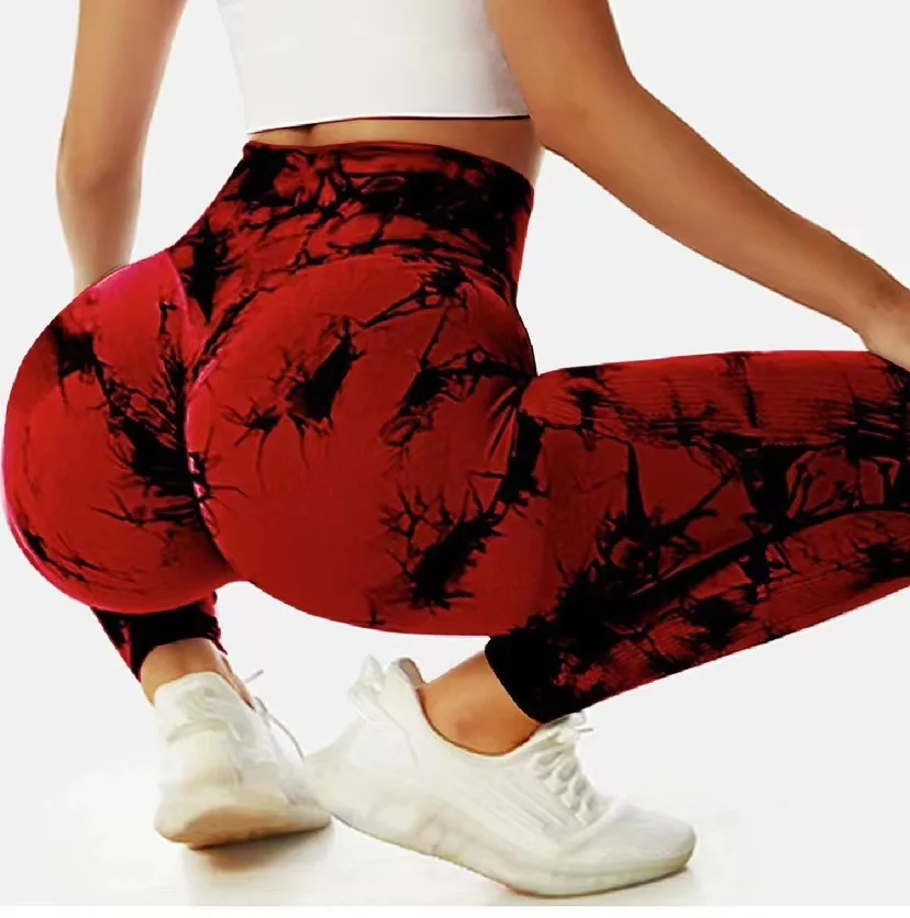 2024 Hot Sale Tie Dye Peach Hip High Waist Yoga Pants Slim Scrunch Butt Quick Drying Breathable Fitness Yoga Leggings For Women