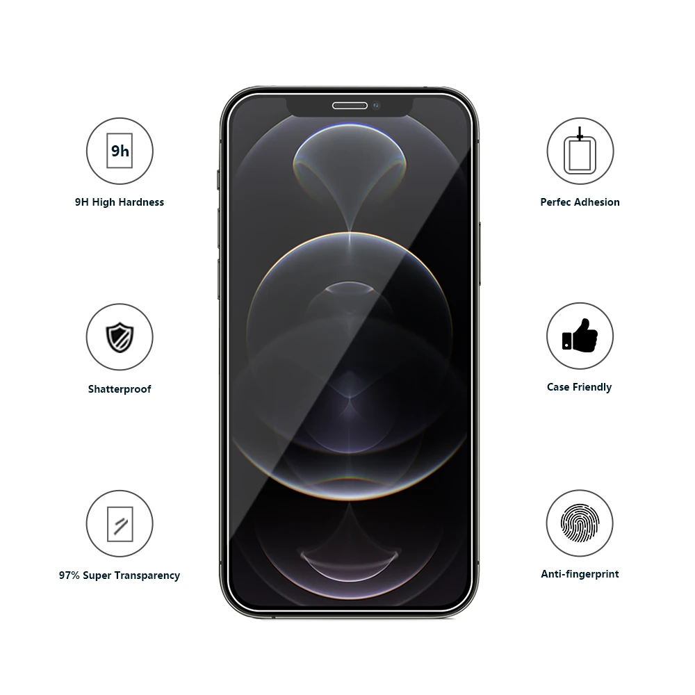 Закаленное стекло для iPhone X XR XS 11 12 Pro 1 упаковка 2.5D