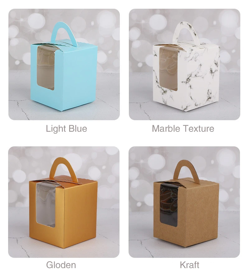 Wholesale Mini Colored Paper Packaging Dessert Box for Bouquet Bakery Pastry Muffins Cupcake Box with Window