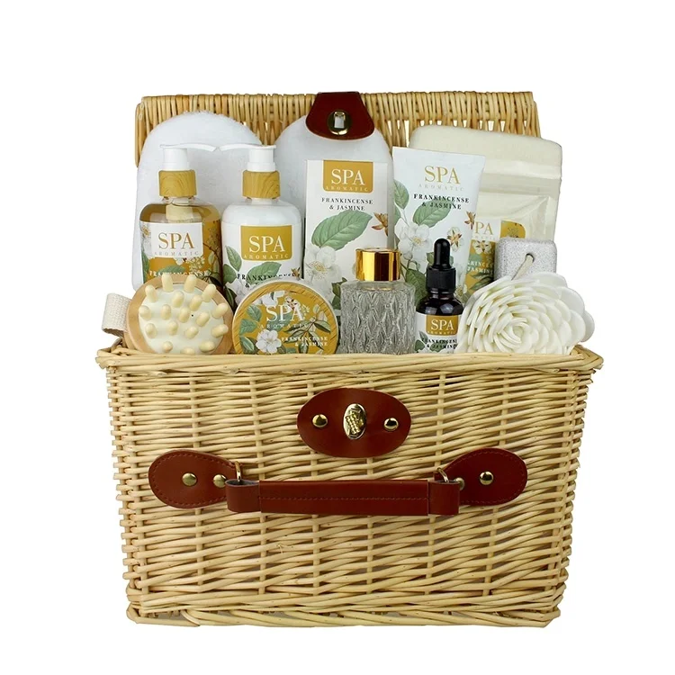 OEM high quality beauty willow basket natural essential oils personal care body spa set gift