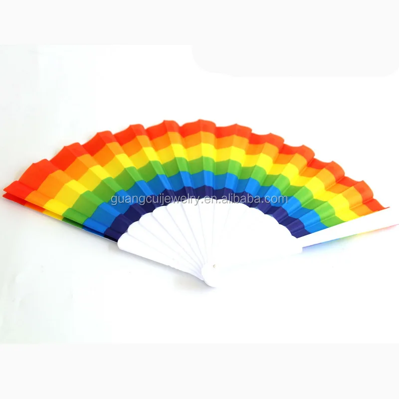 
2019 Wholesale custom logo print promotional colorful rainbow fold hand fan 
