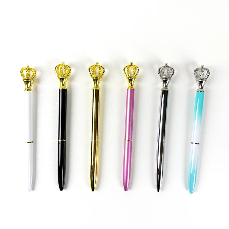 Hot Selling Luxury Diamond Pen Beautiful Crown Metal Designer Ballpoint with 1.0mm Writing Width Custom Logo Promotional Gifts