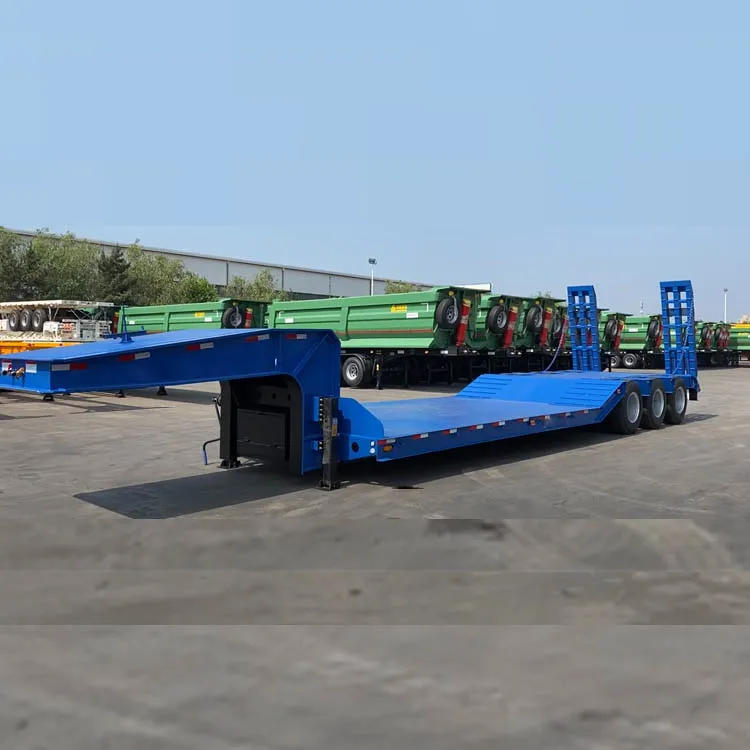 Низкая цена 3 оси 50 тонн 4 зеленый lowboy низкая кровать погрузчик грузовик прицеп