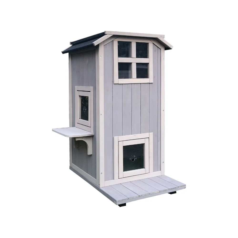 Eco-friendly luxury villa wooden cages outdoor animal pet cage cat house Cat Sweet Home