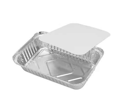 Wholesale Disposable Rectangular Aluminum Foil Pan Container with Lid Reusable Thickened Foil Tray for Bakery Cooking Food
