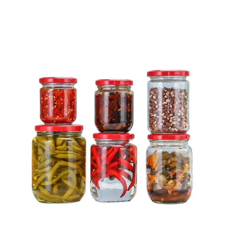 Pickle Jar Clear Round Jam Chili Sauce Storage Glass Hot Selling 100ml 150ml 200ml Kitchen Food Container Storage Bottles & Jars