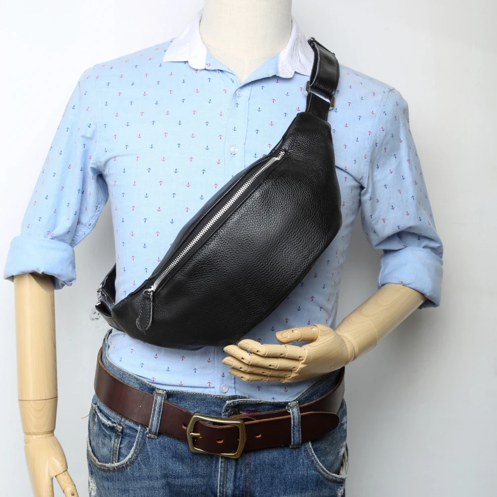 Ready to Ship Genuine Leather Large Capacity Travel Men Bag Cell Phone Hiking Waist Bag Wallet Crossbody Bag