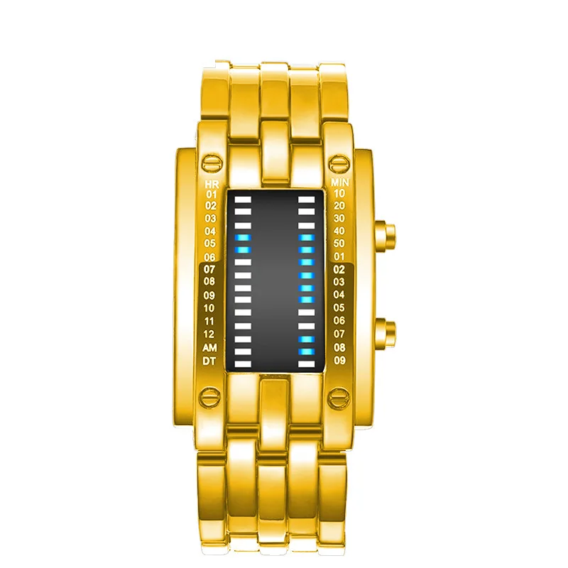 Fashion Creative Sport Watch Men Stainless Steel Strap LED Display Watches Binary Digital Watch reloj hombre