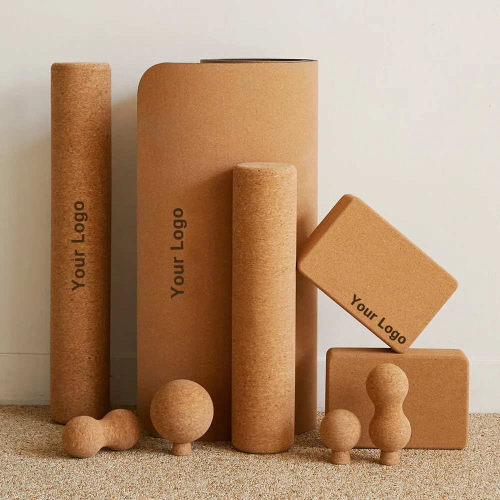 Free Sample Cork Organic Yoga Wooden Exercise Massage Cork Roller Block Set For Fitness Gym Pilates