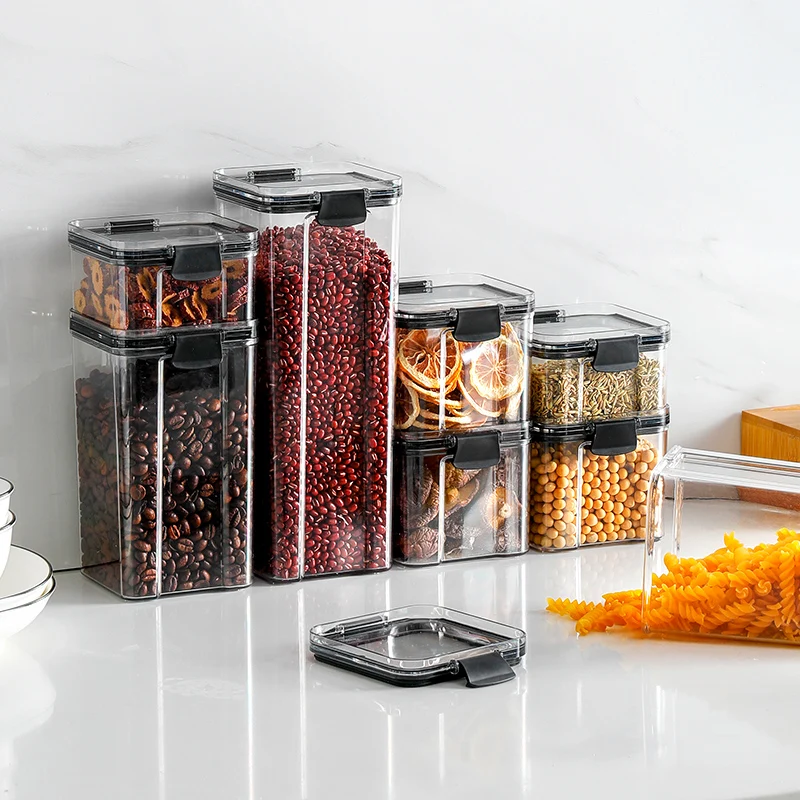 Wholesale BPA Free Plastic Bulk Food Clear Fridge Storage Container Kitchen Organizes Airtight Cereal Container Set With Lids