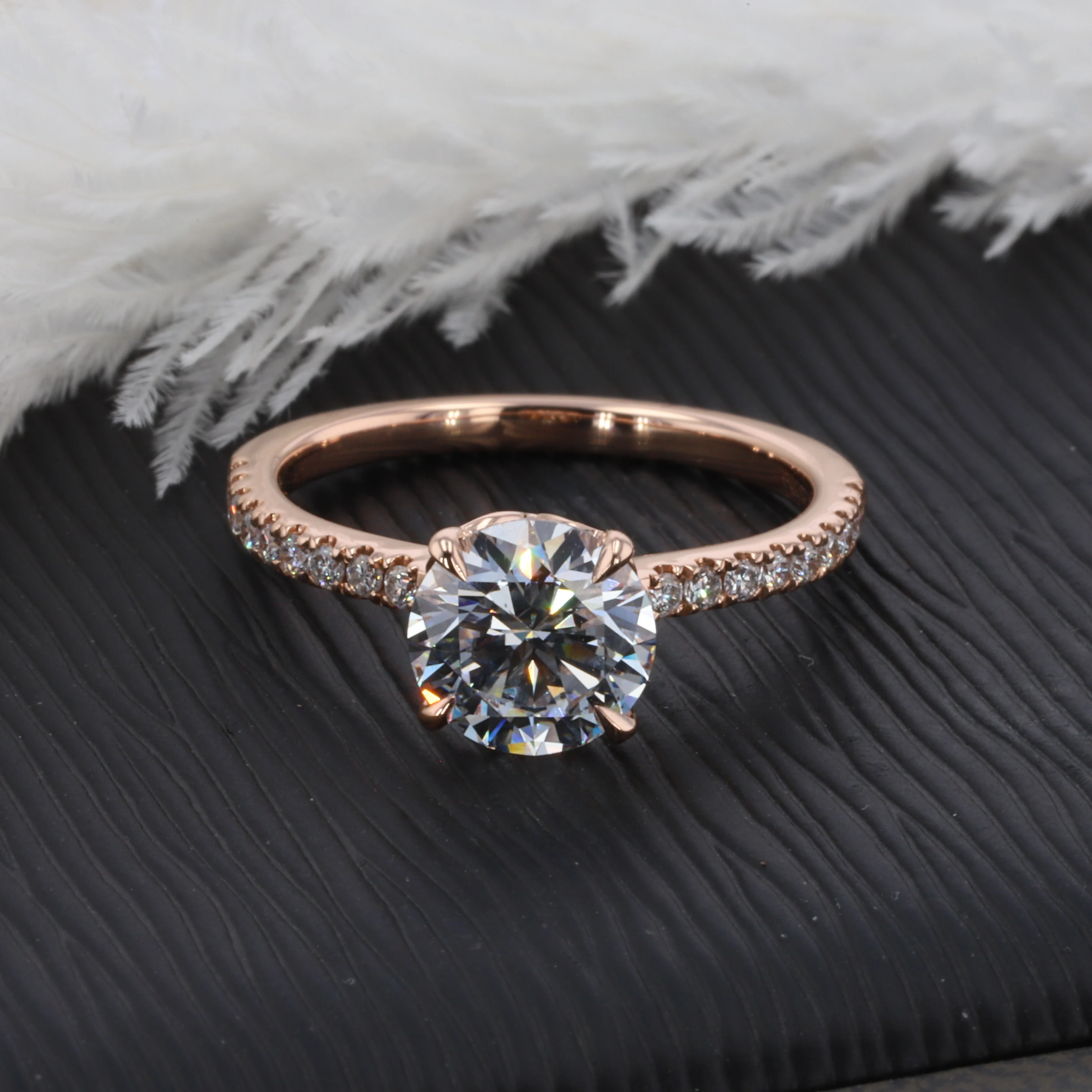 Customized White rose Gold Engagement Ring 1.5ct DEF Round Moissanite Jewelry