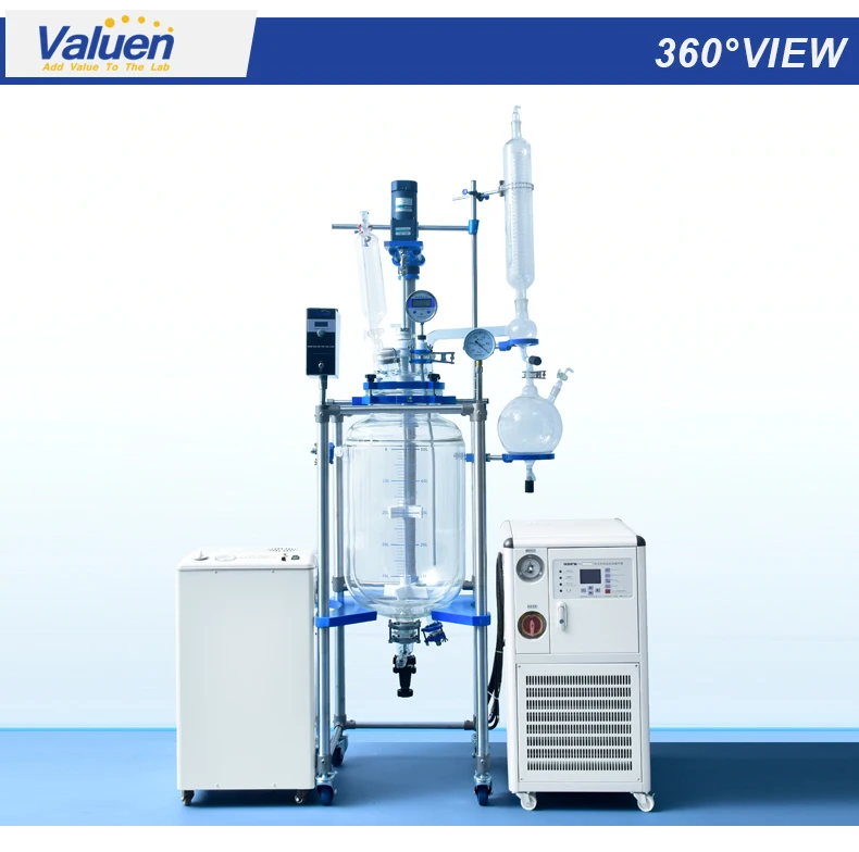 Стеклянный реактор Valuen 100L, двухслойный стеклянный резервуар для перемешивания, лабораторный реактор, двухслойный стеклянный реакционный чайник