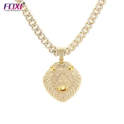 Hip Hop Roaring Lion Pendant High-End Luxury Charm Gold Plated Full Moissanite Realistic Lion Charm Necklace Pendant For Men