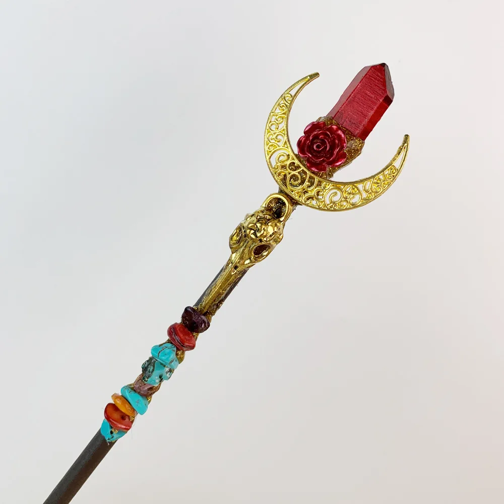 Gemstone Quartz Oval Tumbled Stones Crystal Wand Gold accessories fairy wand prop halloween