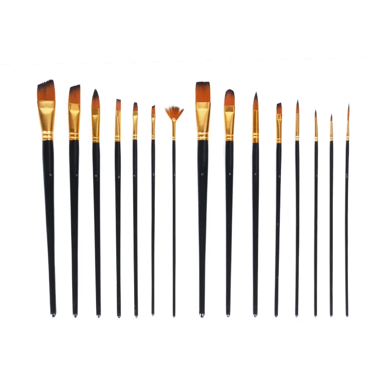 15 Pieces Acrylic Paint Brush Set Long Handle Paint Brushes Gouache Painting Brushes with Zipper Case