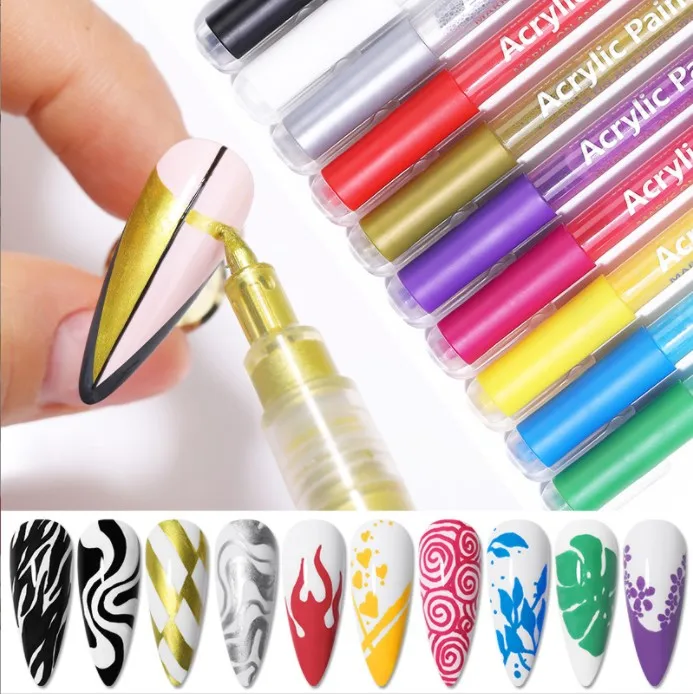 Nail Art Polish Pens Marker 10 Colors Nail Art Painting  Drawing Nail Graffiti Pen