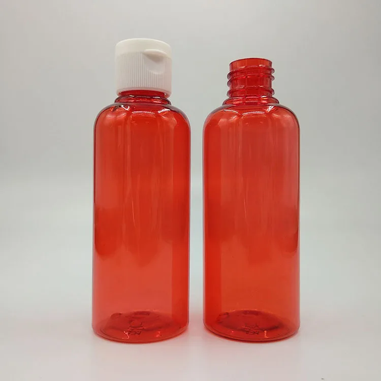 Transparent Red Cosmetic Flip Flop Cap 10ml to 500ml Empty Plastic Pumps for Perfume Liquid Packaging PET Material Logo Printing