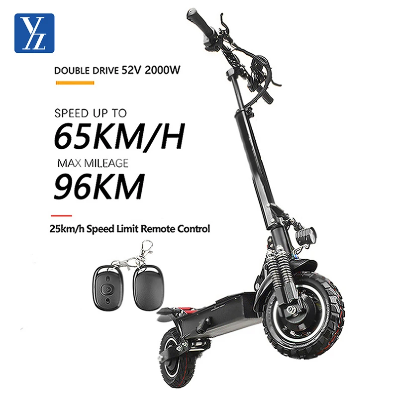 High Quality 10 inch Electric Scooter Dual Motor 2000W Off Road two wheel E Kick Scooter For Adults