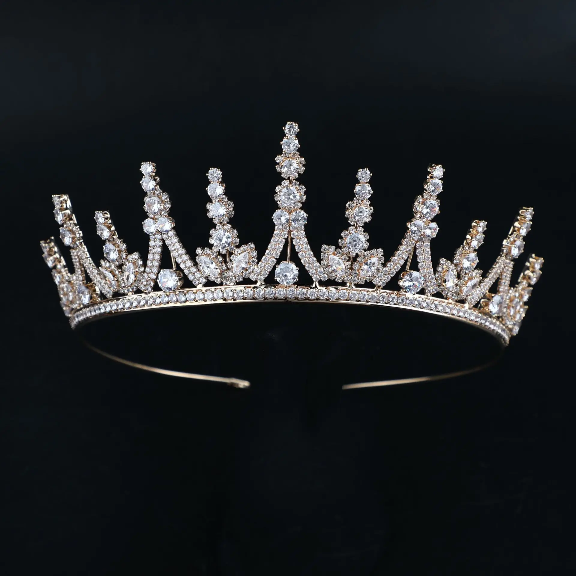 2022 Bride crown European and American wedding bride headwear 24K gold-plated high-end zircon crown beauty pageant crown