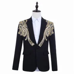 Men Classic Black Gold Sequins Suit Coat Latest Design Singers Perform Stage Jacket Dinner Party Wedding Costume Homme