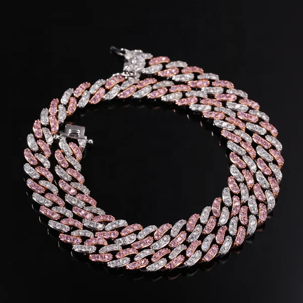 
Fashion 9mm Pink Cubic Cuban Link Chain Rose Gold Plated CZ Women Jewelry Necklace 