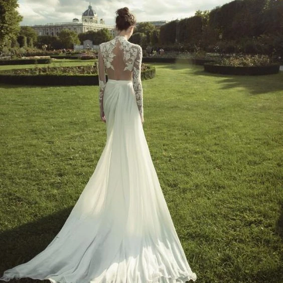 Белое кружевное платье с длинным рукавом, красивое женское свадебное платье, свадебные платья с открытой спиной для подружки невесты