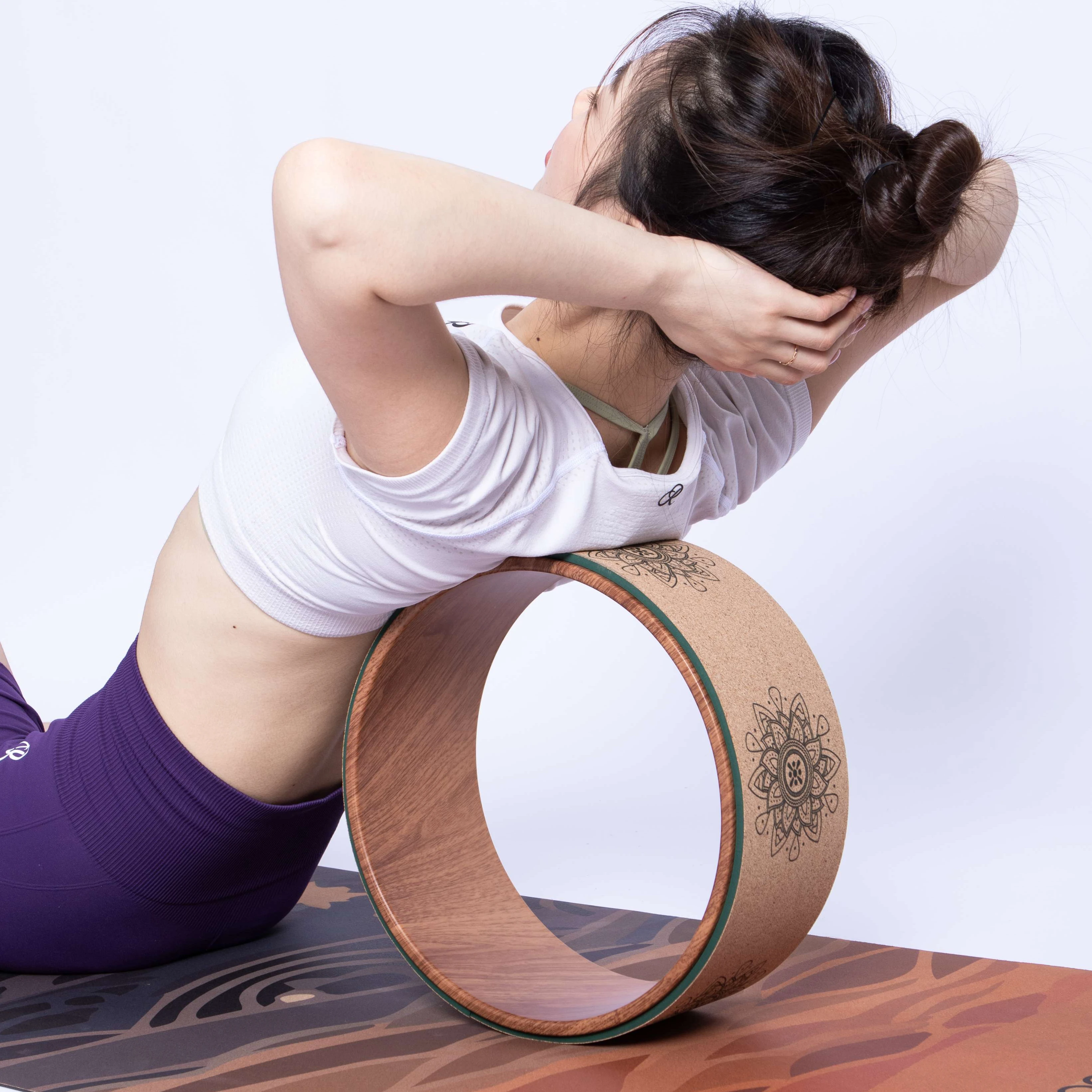 BLOOM Eco Friendly Gym Workout fitness Yoga Wheel Non Slip Yoga Wheel Set Of Pilates Rings TPE ABS Cork Wood Yoga Wheel