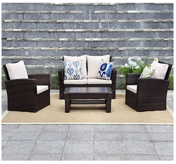 Rattan 4 Seater garden/patio Sofa Set (Brown) Popular in UK  Market
