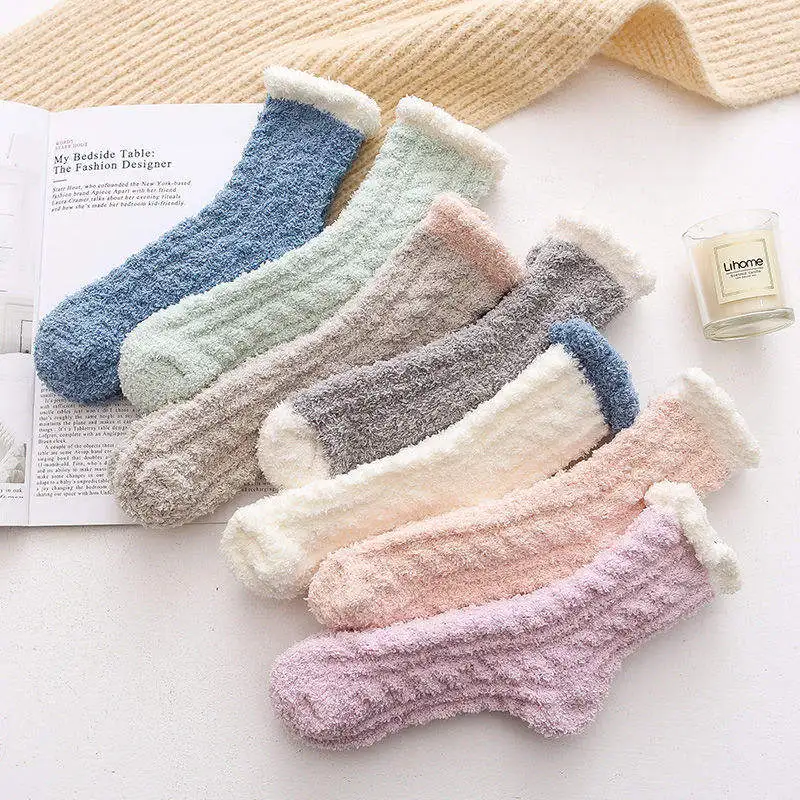 Warm Sleeping winter socks woman fluffy thick purple pink girls thermal cozy soft fuzzy socks