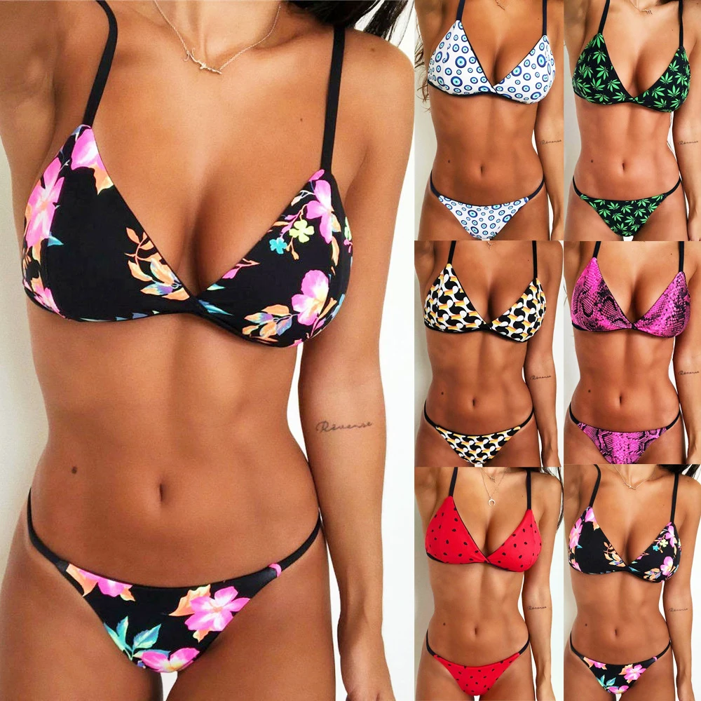 2022 Summer Hawaii Mature Brazil Seaside Flowers Monki Floral Women Open Hot Sex Girl Swimwear Sexy Beachwear Bikini Sets