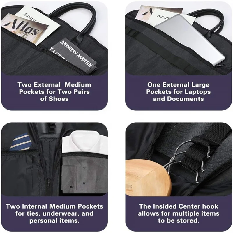 Garment Travel and Storage Non-woven Fabric Garment Bag with Zipper Handles for Folding for Suits Custom Garment Bags Wholesale