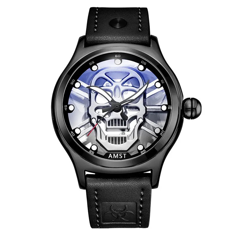 China Factory New Luxury Casual Clock High Quality Custom Skeleton Business Men Skull Skeleton Watch AM3033