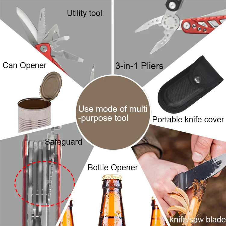 Wholesale top quality camping multi functional pliers tool with camo red handle