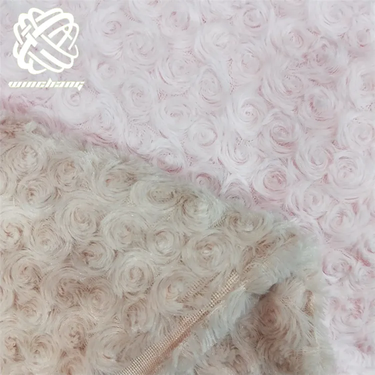 Keqiao Factory Lowest Wholesale Price Rose Wreath Style Pattern Short Fur Faux Rabbit Fur Plush Fabric For Garment Toy Bag